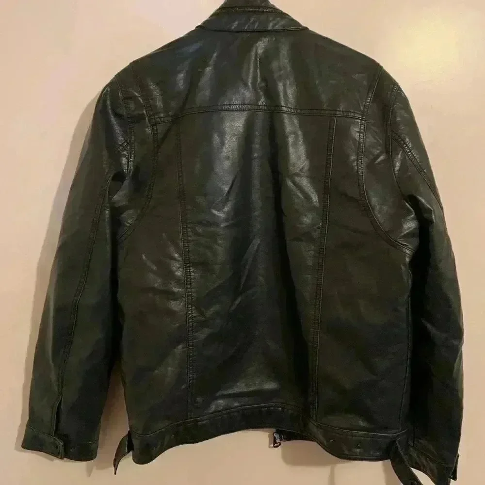 Levi’s Levi Strauss & Co Men’s Faux Leather Jacket Foldable Hood Black